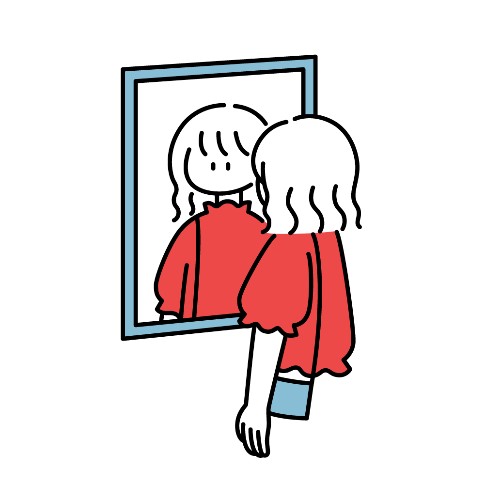 鏡をみる女性のイラスト