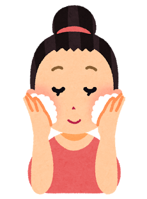 泡でやさしく洗顔する女性のイラスト